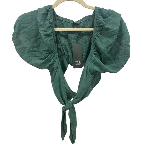 WILD FABLE Women's Crop Off-The-Shoulder Balloon Sleeve Green Top XS NEW NWT - Picture 1 of 7